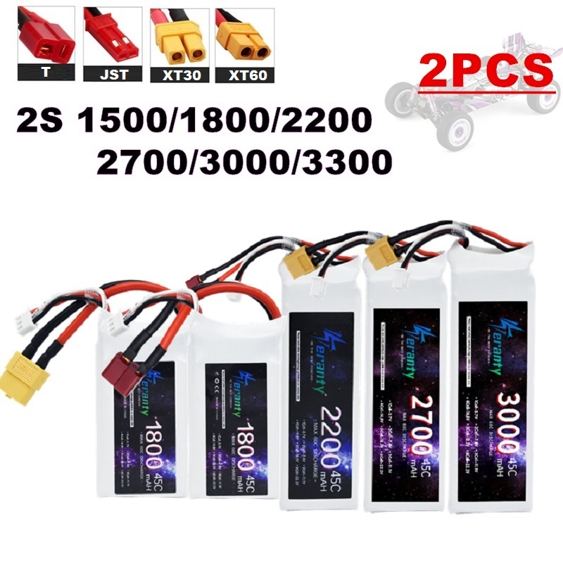 Drone Rcs - 2PCS 7.4V Lipo 2S Battery 1500mah/1800mAh/2200mah/2700mah/3000mah/3300mah