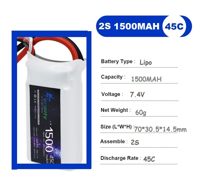 2PCS 7.4V Lipo 2S Battery 1500 - Drone Rcs ulasan dan harga